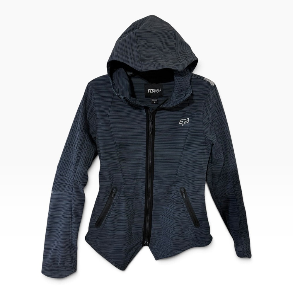Fox Racing Womens Softshell Jacket Grey Striped Hooded Full Zip 17471 Medium